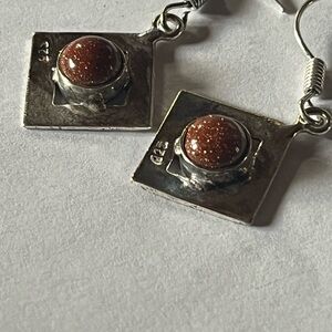 Sterling Silver Goldstone Drop Earrings - Brown Goldstone